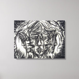 Drie Gezichten Van Metaalziekte Houtskool Tekening Canvas Afdruk