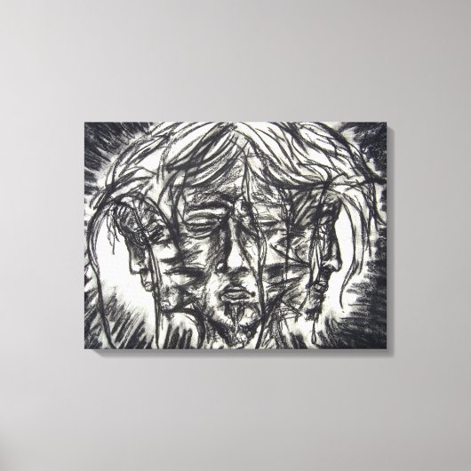 Drie Gezichten Van Metaalziekte Houtskool Tekening Canvas Afdruk (Voorkant)