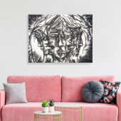 Drie Gezichten Van Metaalziekte Houtskool Tekening Canvas Afdruk (Insitu (Woonkamer))