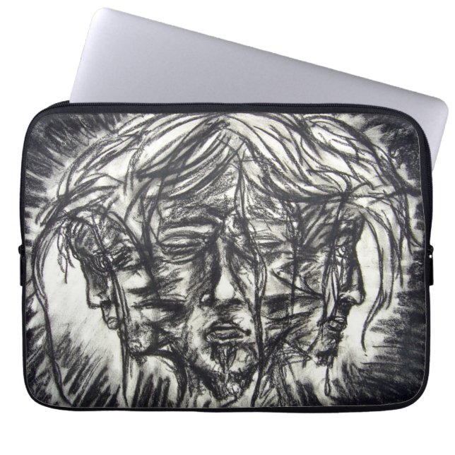 Drie Gezichten Van Metaalziekte Houtskool Tekening Laptop Sleeve (Voorkant)