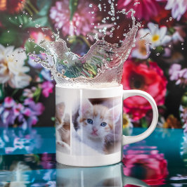 Drie gezinsdier foto collage rij grote koffiekop