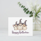 Drie Ghosts Witch's Petten White Happy Halloween Feestdagenkaart (Staand voorkant)