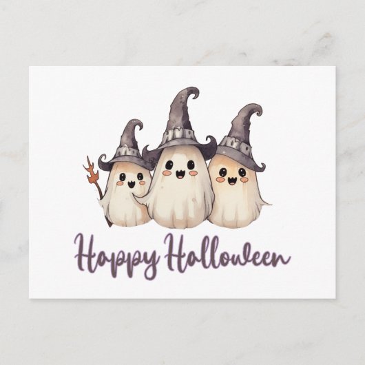 Drie Ghosts Witch's Petten White Happy Halloween Feestdagenkaart (Voorkant)