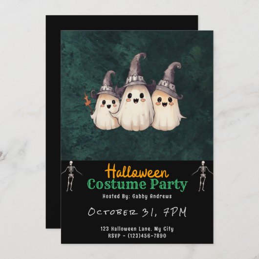 Drie Ghosts Witch's Petten Zwart Halloween Kaart (Voorkant / Achterkant)