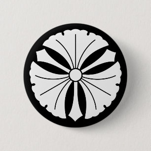 Drie ginkgo-bladeren met zwaarden ronde button 5,7 cm