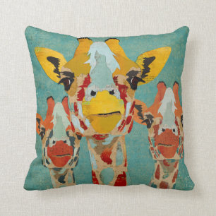 Drie Giraffes blauw Kussen