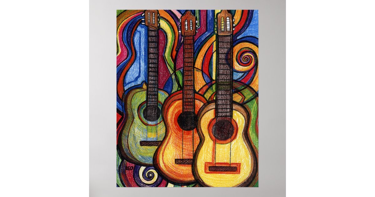 Drie gitaren poster Zazzle.nl