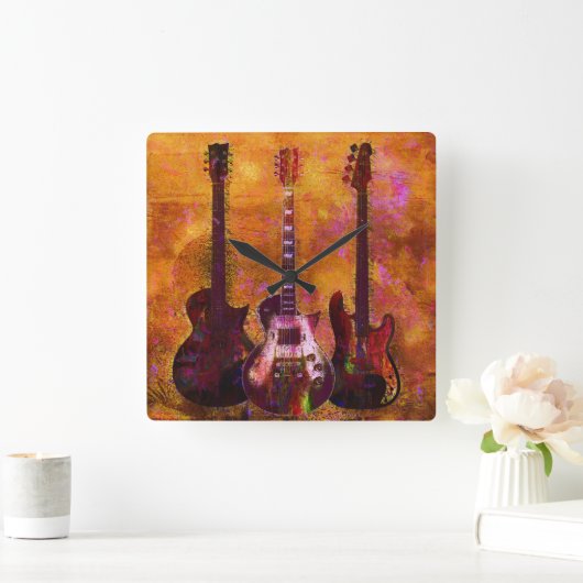 Drie gitaren vierkante klok (Huis)