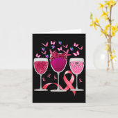 Drie GL Wijn Borstkanker Bewustzijn Roze Lint Kaart (Gele Bloem)