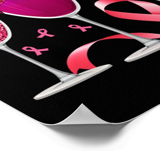 Drie GL Wijn Borstkanker Bewustzijn Roze Lint Poster (Hoek)