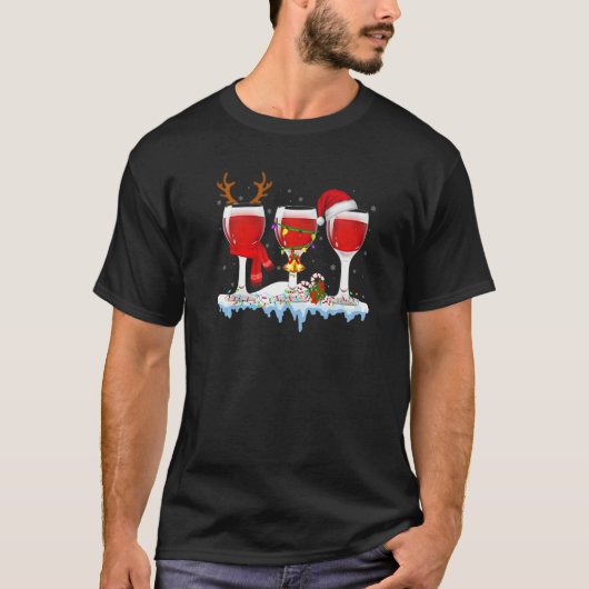 Drie glas rode wijn, kerstmis t-shirt (Voorkant)