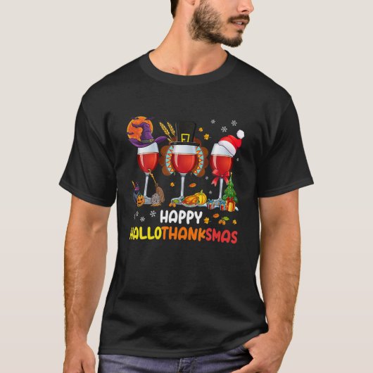 Drie glazen Happy Hanksmas Pumpkin Turk T-shirt (Voorkant)