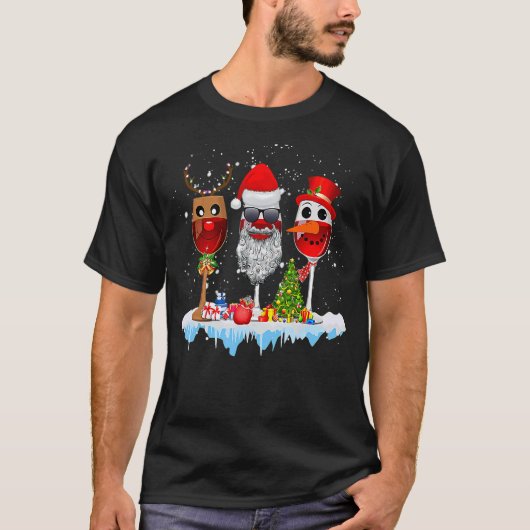 Drie glazen kerstkerstmanwijn t-shirt (Voorkant)