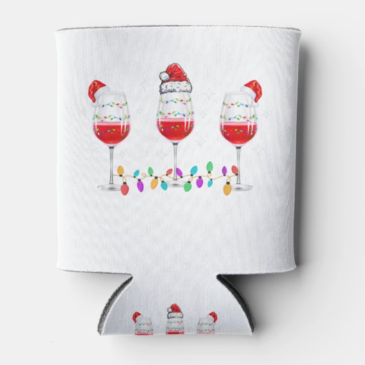 Drie glazen kerstlampjes met Wine Santa Hat X Blikjeskoeler (Voorkant)