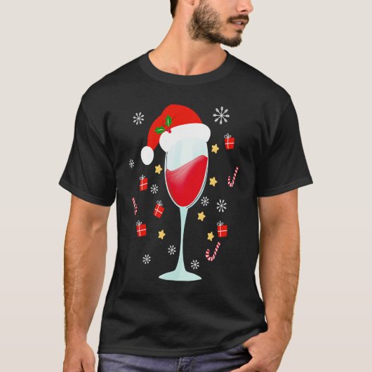 Drie glazen kerstmis met kerstwijn t-shirt (Voorkant)