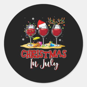 Drie glazen rode wijn grappige drinker kerst in ju ronde sticker