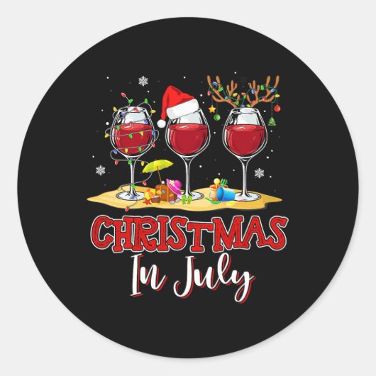 Drie glazen rode wijn grappige drinker kerst in ju ronde sticker (Voorkant)