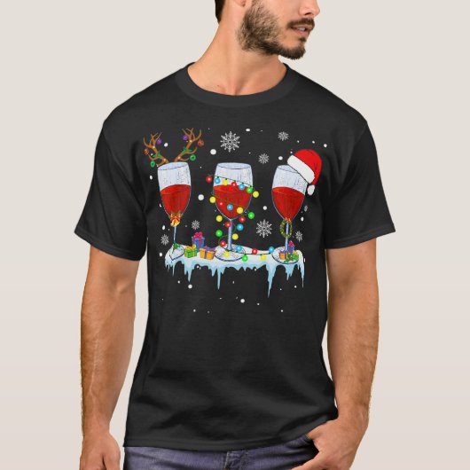 Drie glazen rode wijn grappige kerstmis t-shirt (Voorkant)
