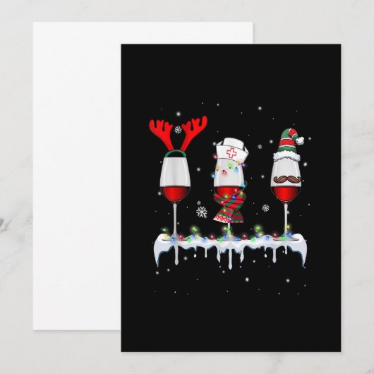 Drie glazen rode wijn grappigere kerstlieden save the date (Voorkant / Achterkant)