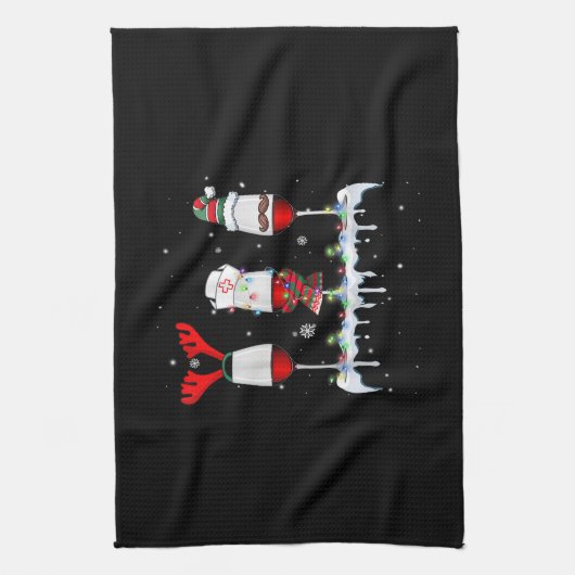 Drie glazen rode wijn grappigere kerstlieden theedoek (Verticaal)