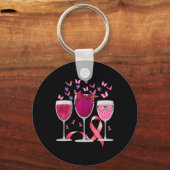 Drie glazen wijn borstkanker bewustzijn roze ribbe sleutelhanger (Voorkant)