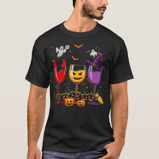 Drie glazen wijn Funny Halloween Wine T-shirt (Voorkant)