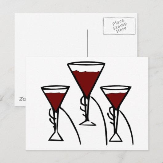 Drie glazen wijn in de Cartoon Hands Briefkaart (Voorkant / Achterkant)