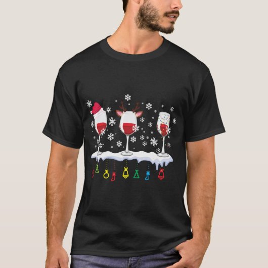 Drie glazen wijn Santa Hat Kerst Drink T-shirt (Voorkant)