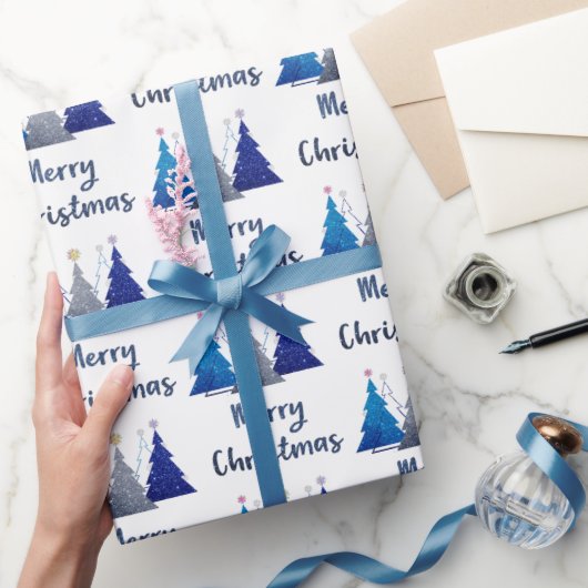 Drie glitter kerstboom met ster-groet cadeaupapier (Geschenken)