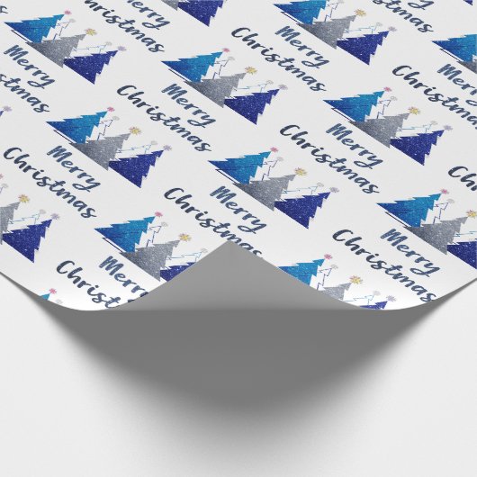 Drie glitter kerstboom met ster-groet cadeaupapier (Hoek)