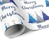 Drie glitter kerstboom met ster-groet cadeaupapier (Rol Hoek)