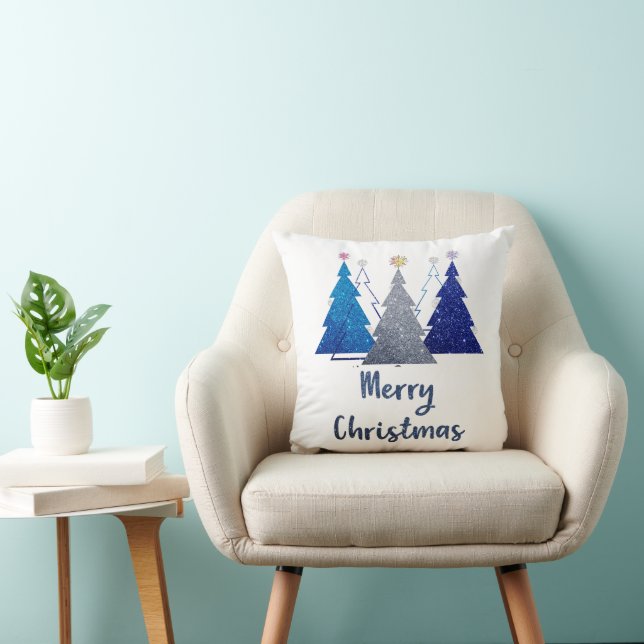 Drie glitter kerstboom met ster-groet kussen (Stoel)