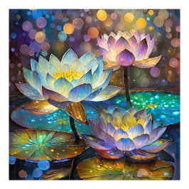 Drie gloeiende lotusbloemen foto afdruk