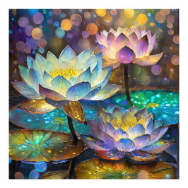 Drie gloeiende lotusbloemen foto afdruk