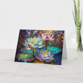 Drie gloeiende lotusbloemen kaart