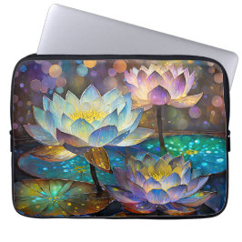 Drie gloeiende lotusbloemen laptop sleeve