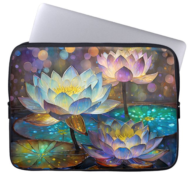 Drie gloeiende lotusbloemen laptop sleeve (Voorkant)