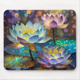 Drie gloeiende lotusbloemen muismat