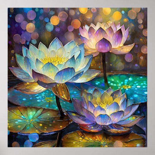 Drie gloeiende lotusbloemen poster (Voorkant)