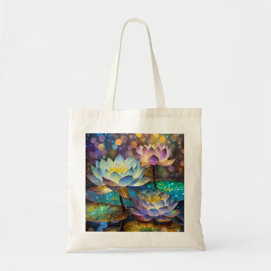 Drie gloeiende lotusbloemen tote bag (Voorkant)