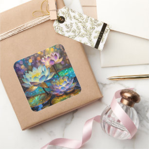 Drie gloeiende lotusbloemen vierkante sticker