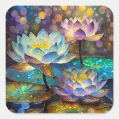 Drie gloeiende lotusbloemen vierkante sticker (Voorkant)