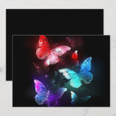 Drie gloeiende vlinders op een nachtachtergrond kaart (Voorkant / Achterkant)