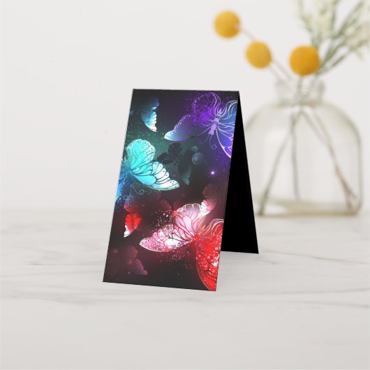 Drie gloeiende vlinders op een nachtachtergrond klantenkaartje (Voorkant)