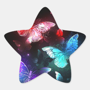 Drie gloeiende vlinders op een nachtachtergrond ster sticker