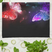 Drie gloeiende vlinders op een nachtachtergrond theedoek (Gevouwen)