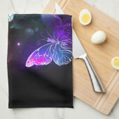 Drie gloeiende vlinders op een nachtachtergrond theedoek (Quarter Fold)