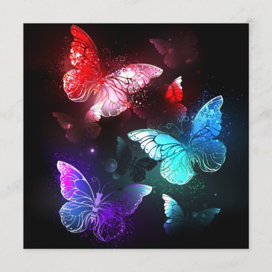 Drie gloeiende vlinders op nachtelijke achtergrond advieskaart (Voorkant)