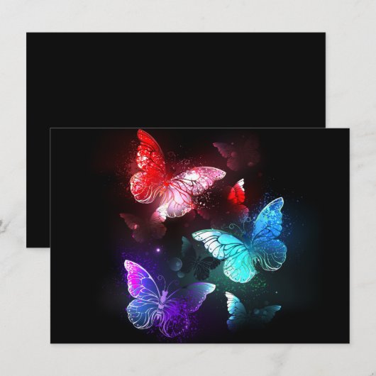 Drie gloeiende vlinders op nachtelijke achtergrond feestdagenkaart (Voorkant / Achterkant)