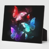 Drie gloeiende vlinders op nachtelijke achtergrond fotoplaat (Zijkant)